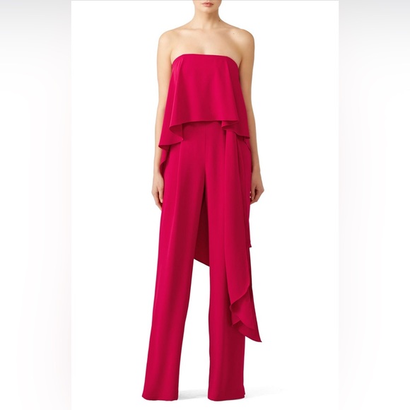 Halston for Heritage formal strapless pinkish-red jumpsuit with matching sash - Picture 6 of 7